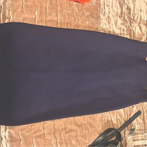 Midi-length navy blue skirt